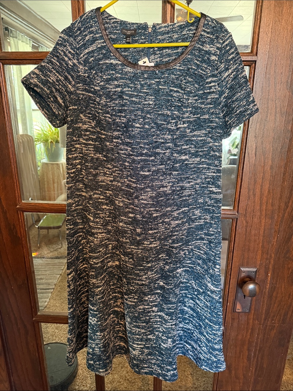 Talbots Navy and Cream Marled Knit Short-Sleeve Dress